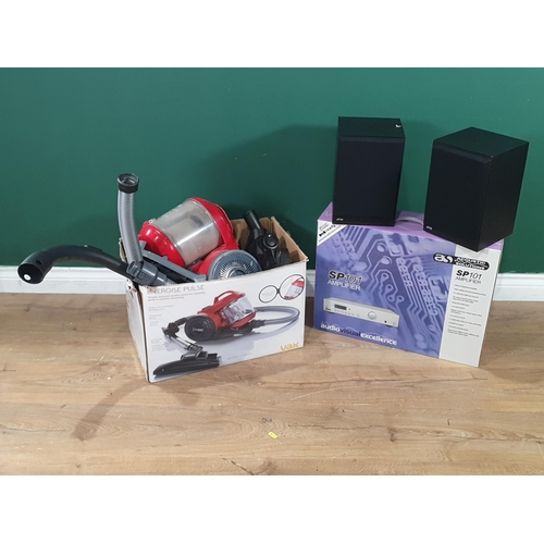 712 - A Vax Energise Pulse Vacuum Cleaner, (passed PAT), a pair of Speakers and a SP101 Amplifier. (R8).