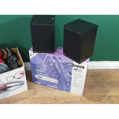 712 - A Vax Energise Pulse Vacuum Cleaner, (passed PAT), a pair of Speakers and a SP101 Amplifier. (R8).