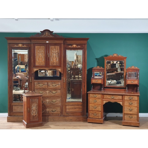 8 - An Edwardian rosewood and marquetry inlaid three piece Bedroom suite, including Wardrobe, Dressing T... 