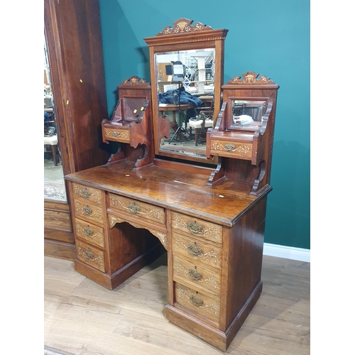 8 - An Edwardian rosewood and marquetry inlaid three piece Bedroom suite, including Wardrobe, Dressing T... 