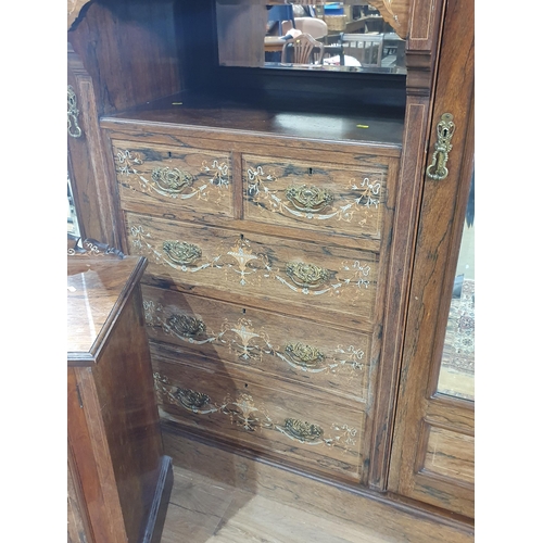 8 - An Edwardian rosewood and marquetry inlaid three piece Bedroom suite, including Wardrobe, Dressing T... 