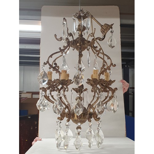 394 - A six branch Chandelier with gilt scroll and baguette drops, 2ft 4in high