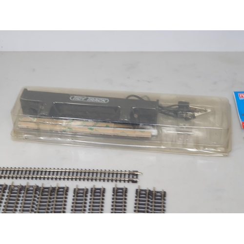 119 - A box of Peco N gauge Set Track including Straights, Curves, Points, Tidy Track Cleaner, Buffers, Ba... 