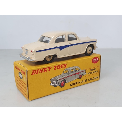 189 - A boxed Dinky Toys No.176 Austin A105 Saloon, cream with blue flash, Nr M-M, box superb