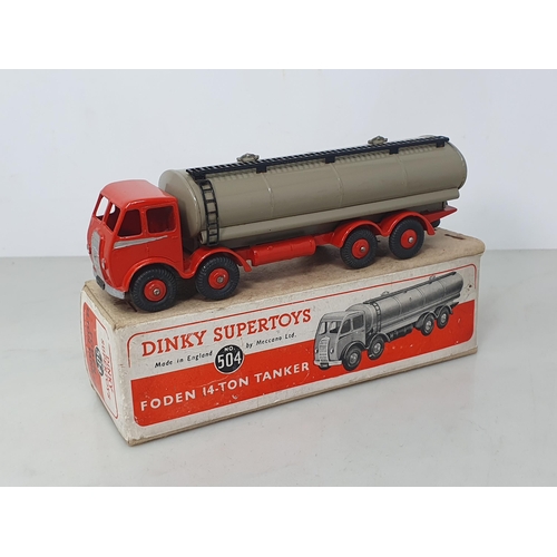 204 - A boxed Dinky Supertoys No.504 1st type red and beige Foden Tanker, Nr M-M, box Ex