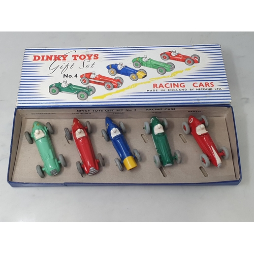 212 - A Dinky Toys No.4 Racing Car Gift Set, superb set throughout. Box has no splits or repairs, comes wi... 