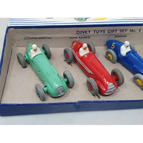 212 - A Dinky Toys No.4 Racing Car Gift Set, superb set throughout. Box has no splits or repairs, comes wi... 