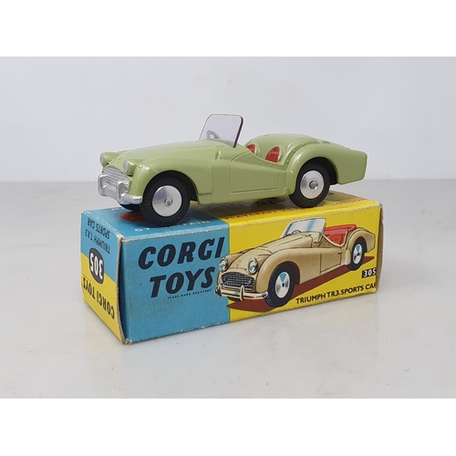 214 - A boxed Corgi Toys No.305 metallic green Triumph TR3, nr M-M, box Ex plus