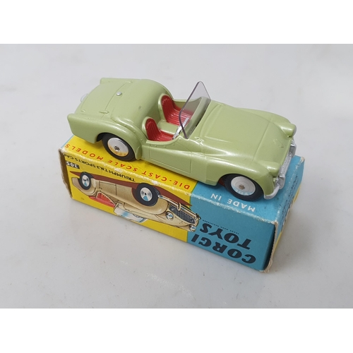 214 - A boxed Corgi Toys No.305 metallic green Triumph TR3, nr M-M, box Ex plus