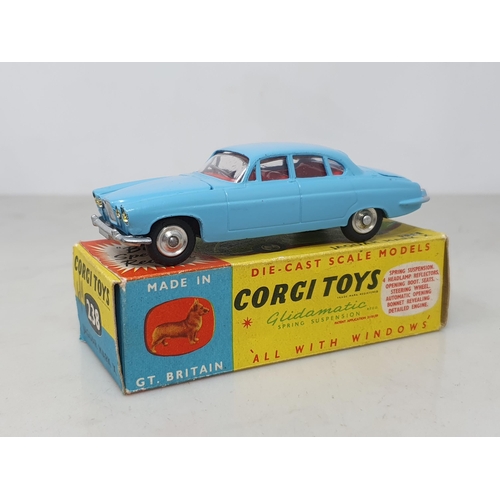 215 - A boxed Corgi Toys No.238 pale blue Jaguar Mk.10, Nr M, box Ex