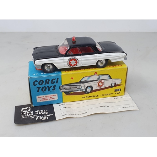 217 - A boxed Corgi Toys No.237 Oldsmobile Sheriff Car, Nr M-M, box superb with packing ring