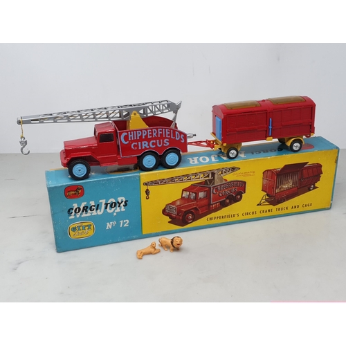 224 - A boxed Corgi Toys Gift Set No.12 Chipperfield's Circus Crane Truck and Cage, Nr M-M, box Ex plus wi... 