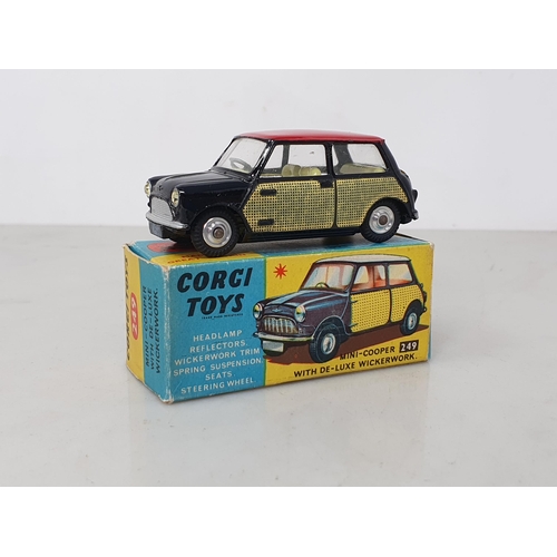 238 - A boxed Corgi Toys No.249 Mini-Cooper with de-luxe wickerwork, Nr M-M, box Ex plus