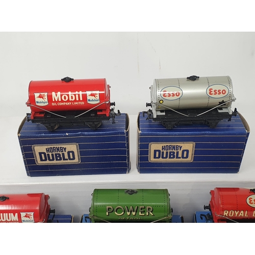 32 - Five boxed Hornby Dublo 3-rail Tankers, mint. Tankers include 'Mobilgas', 'Esso', 'Vacuum', 'Royal D... 