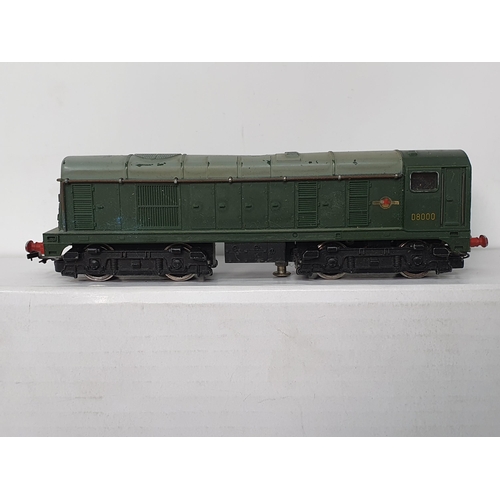 354 - Five unboxed Hornby Dublo 3-rail Locomotives including 0-6-2T in G.W.R. green livery (loose driving ... 