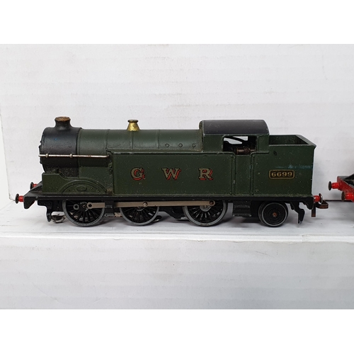 354 - Five unboxed Hornby Dublo 3-rail Locomotives including 0-6-2T in G.W.R. green livery (loose driving ... 