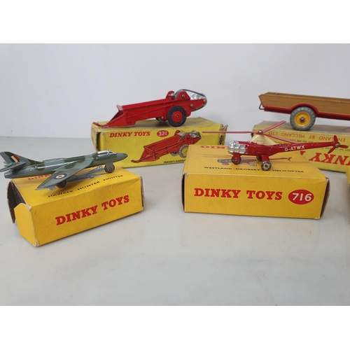 398 - A boxed Dinky Toys 738 DH110 Sea Vixen Fighter, No.736 Hawker Hunter Figher (box flap missing), No.7... 