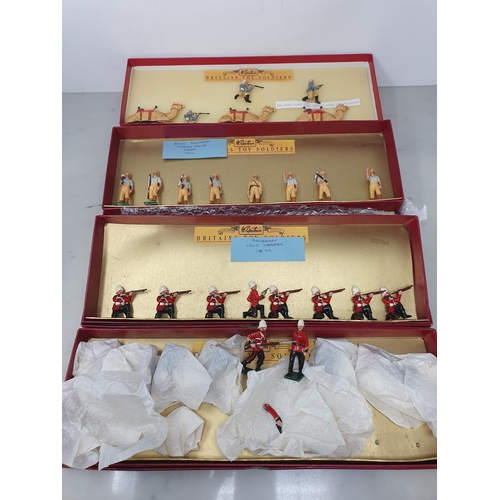 402 - Four sets of Britains Soldiers in reproduction boxes including South Wales Borderers, Royal Engineer... 