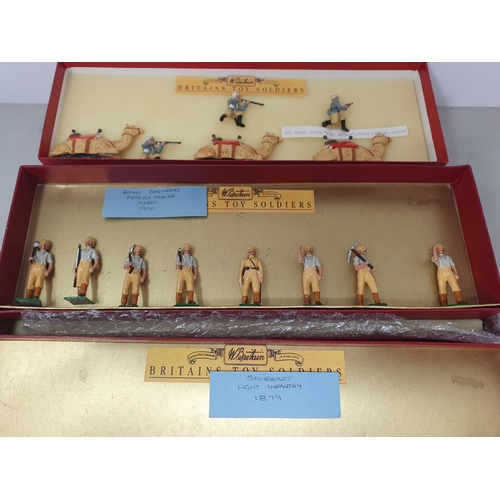 402 - Four sets of Britains Soldiers in reproduction boxes including South Wales Borderers, Royal Engineer... 