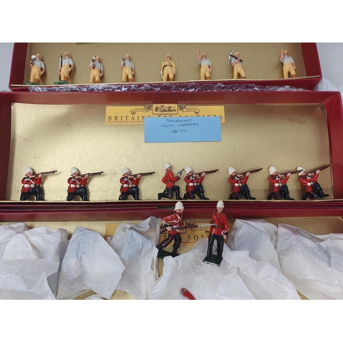 402 - Four sets of Britains Soldiers in reproduction boxes including South Wales Borderers, Royal Engineer... 