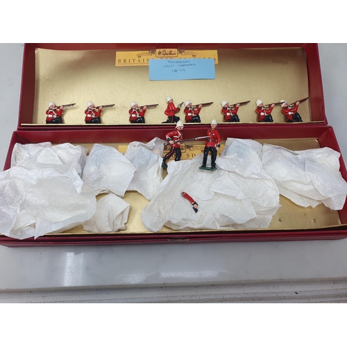 402 - Four sets of Britains Soldiers in reproduction boxes including South Wales Borderers, Royal Engineer... 