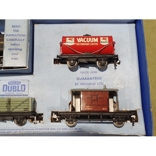 52 - A boxed Hornby Dublo EDG17 Tank Goods Set, mint with literature. Late version with the Vacuum Tanker... 