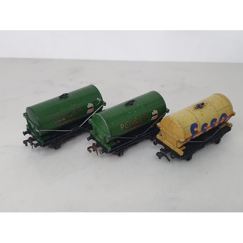 62 - Three early Hornby Dublo Tankers including 2x 'Power Ethyl' and a buff 'Esso', all in good condition