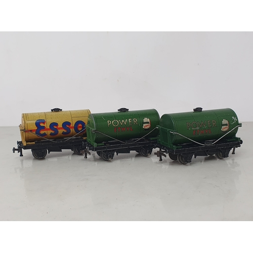 62 - Three early Hornby Dublo Tankers including 2x 'Power Ethyl' and a buff 'Esso', all in good condition