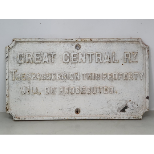 408 - A cast iron Great Central Railway 'Trespassers on this property will be prosecuted' Sign 21in W x 12... 