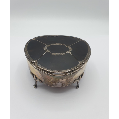 107 - A George V silver tortoiseshell lidded Trinket Box with blue plush interior, approx 5in wide, London... 