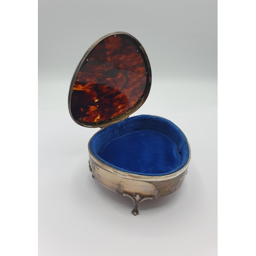 107 - A George V silver tortoiseshell lidded Trinket Box with blue plush interior, approx 5in wide, London... 