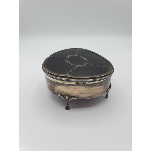 107 - A George V silver tortoiseshell lidded Trinket Box with blue plush interior, approx 5in wide, London... 