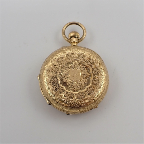 135 - An 18ct gold cased open faced keyless wind Pocket Watch the engraved dial with roman numerals by F S... 