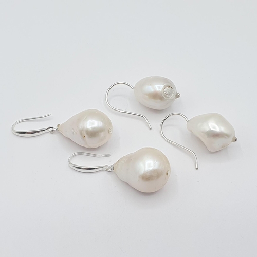 165 - Two pairs of Baroque Pearl Ear Pendants on silver wire fittings