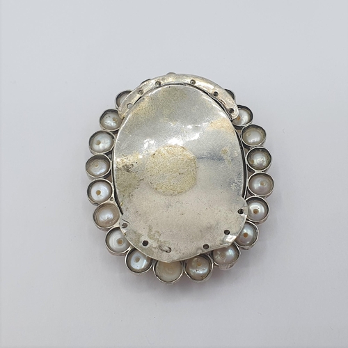 172 - An early Clasp for six row necklace having enclosed picture of an urn decorated mother of pearl and ... 