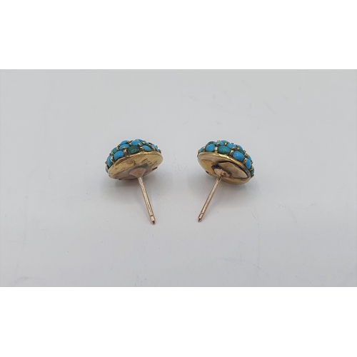 175 - A pair of Turquoise Cluster Earrings each with dome pavé-set numerous round cabochons, approx 10mm d... 