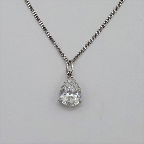 208 - A Diamond single stone Pendant claw-set pear-cut stone in 18ct white gold on fine chain