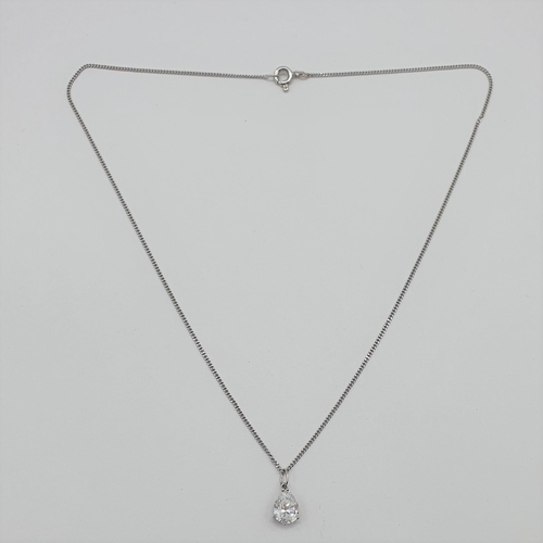 208 - A Diamond single stone Pendant claw-set pear-cut stone in 18ct white gold on fine chain