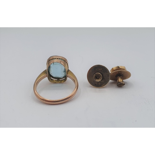 230 - A 9ct gold Dress Ring set blue paste and a pair of Art Deco Dress Studs stamped 9ct and 18ct set blu... 