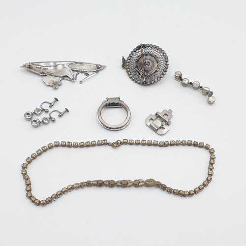 234 - A collection of vintage paste-set Jewellery including; Pendant/Brooch, Necklace, drop Earrings, eagl... 