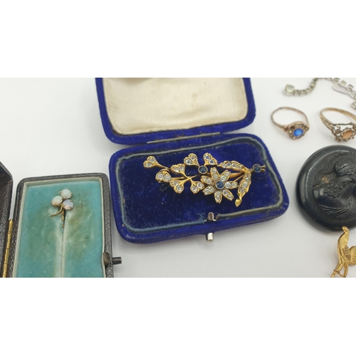 238 - A collection of antique and vintage Costume Jewellery including; Stick Pins, jet Cameo Brooch etc