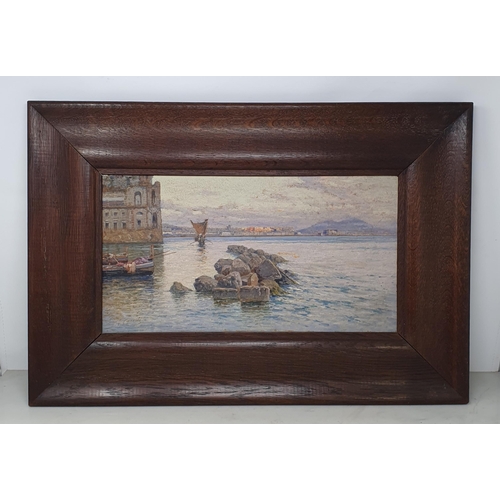 267 - GUISEPPE CARELLI (1858-1921) The Bay of Naples, signed, oil on panel, 8 1/4 x 15 in

 Guseppe Carell... 