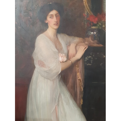 276 - GEORGE SPENCER WATSON ROI, RP, ARA, RA (1869-1934)
Portrait of Mrs William Tisdall, (Elsie Gardiner)... 