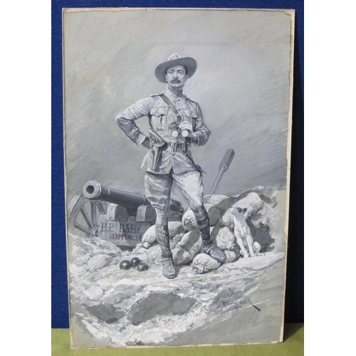 287 - RICHARD CATON WOODVILLE. JNR (1856-1927) Robert Baden-Powell standing on a rocky outcrop, signed and... 