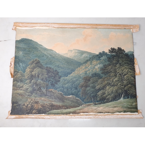 290 - JOHN GLOVER OWCS (1767-1849). An extensive wooded valley landscape with buildings under trees, water... 