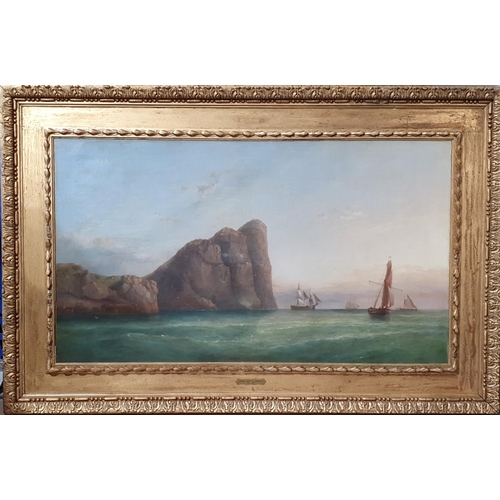 295 - JAMES HARRIS OF SWANSEA (1810-1887) Off Worms Head, oil on canvas, 24 x 42 1/2 in 

A comparable wor... 