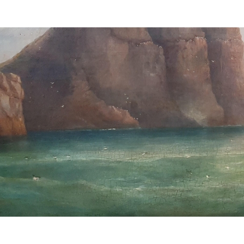 295 - JAMES HARRIS OF SWANSEA (1810-1887) Off Worms Head, oil on canvas, 24 x 42 1/2 in 

A comparable wor... 