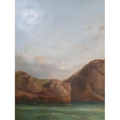 295 - JAMES HARRIS OF SWANSEA (1810-1887) Off Worms Head, oil on canvas, 24 x 42 1/2 in 

A comparable wor... 