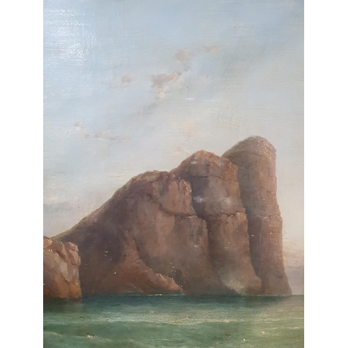 295 - JAMES HARRIS OF SWANSEA (1810-1887) Off Worms Head, oil on canvas, 24 x 42 1/2 in 

A comparable wor... 