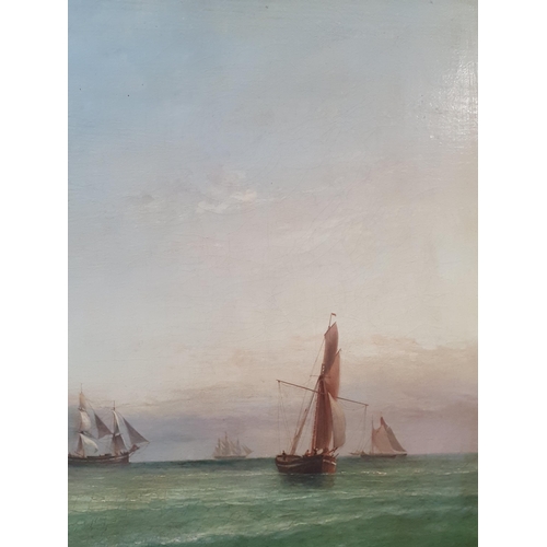 295 - JAMES HARRIS OF SWANSEA (1810-1887) Off Worms Head, oil on canvas, 24 x 42 1/2 in 

A comparable wor... 